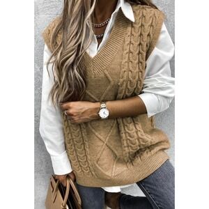 CUPSHE In The Clouds Tan Cable Knit V Neck Sleeveless Sweater Vest Womens Medium